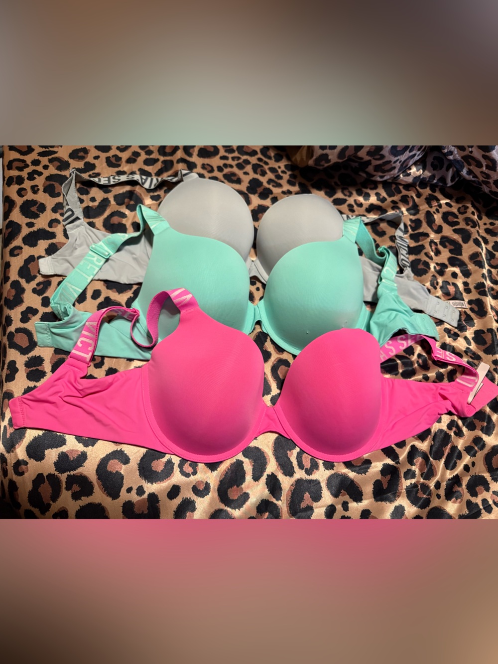 Victoria Secret Padded Wired Bra Set (Size: 34 DD) - Pink, Mint & Gray